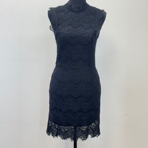 Free People Intimately Black Lace Mock Neck Sleeveless Party Cocktail Dress SP‎